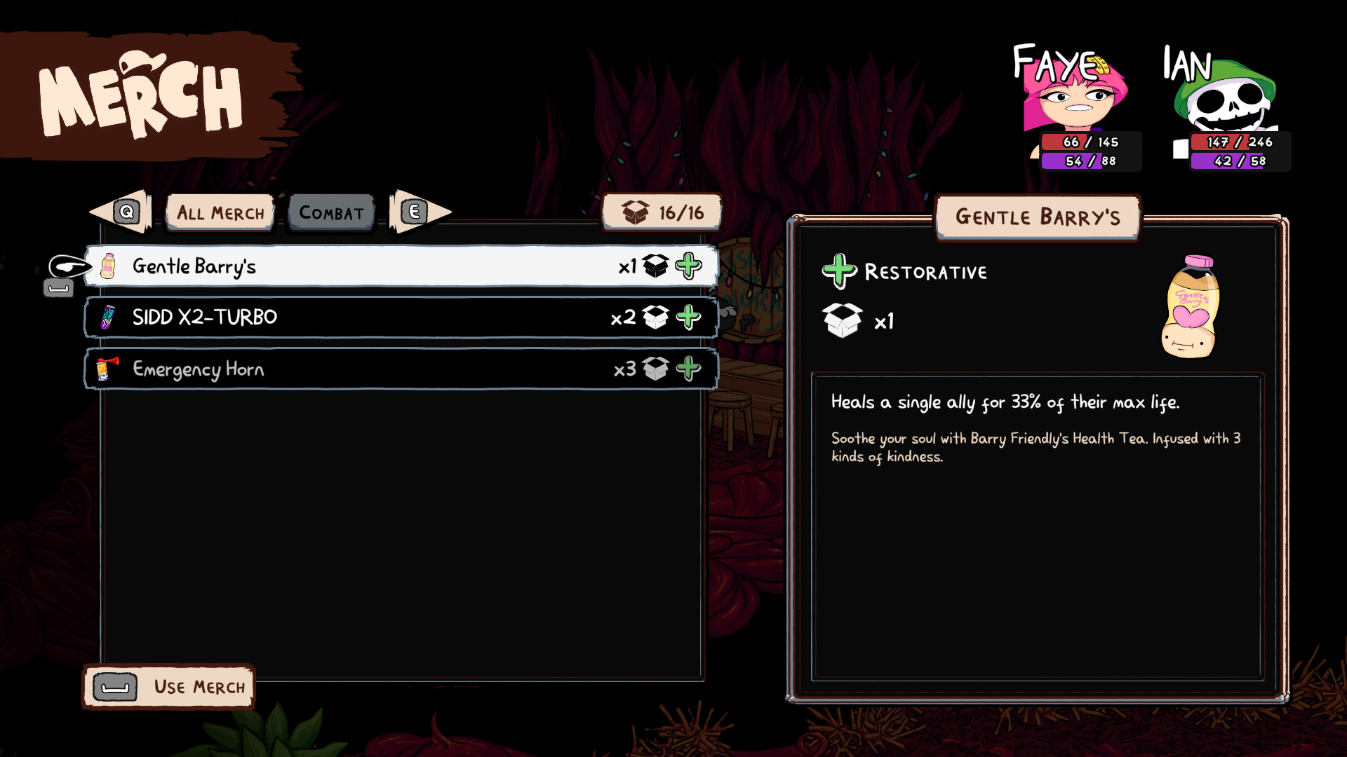 An early-game merch menu in Deathbulge: Battle of the Bands